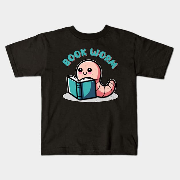 Book Worm! Kawaii Worm Reading A Book Kids T-Shirt by hippohost